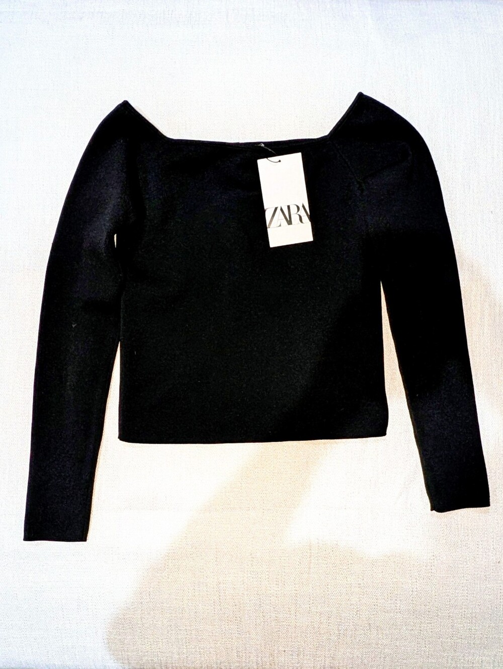 Zara Black Square-Neck Long Sleeve Top with Structured Shoulders